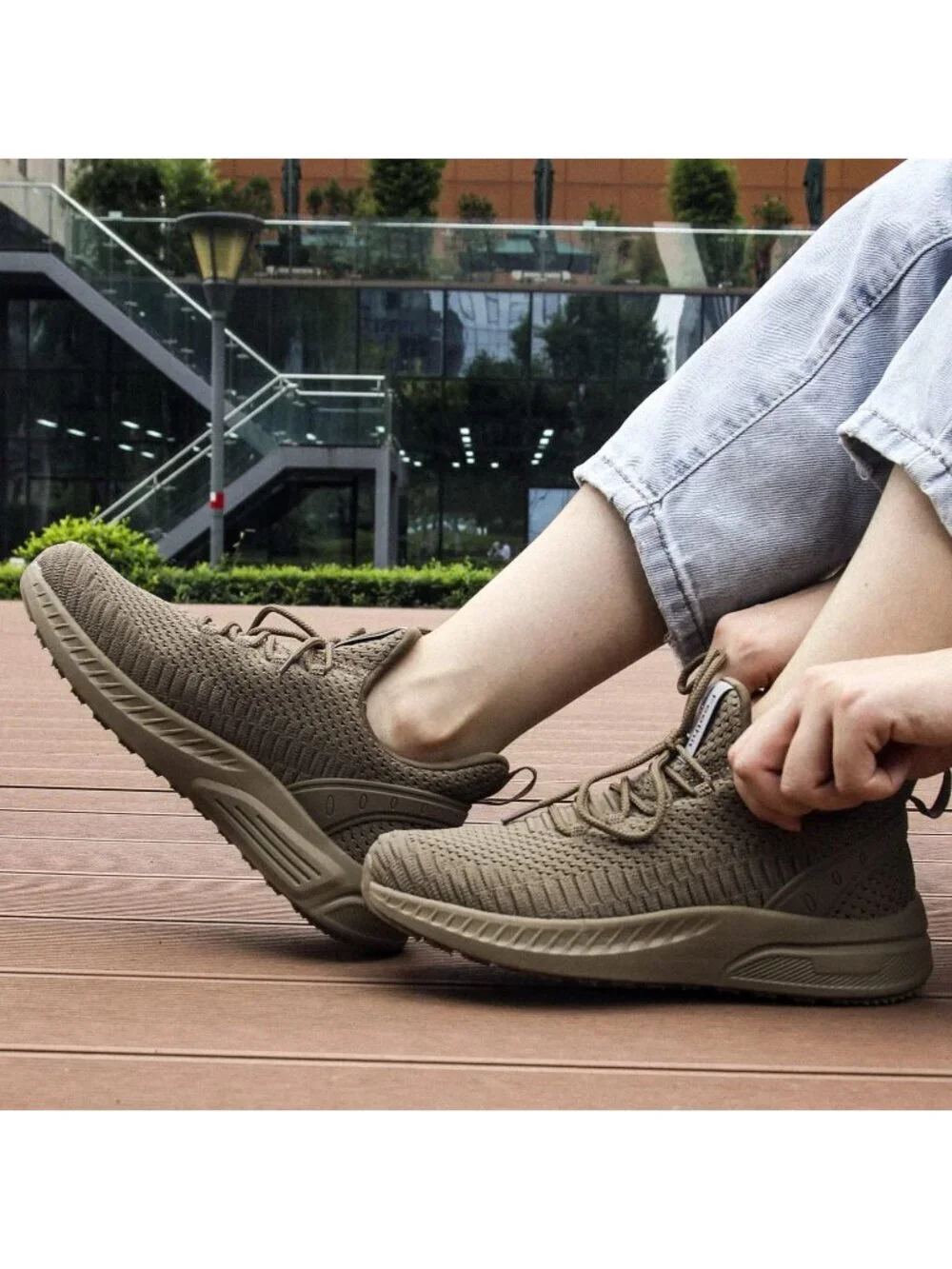 Women's Khaki Mesh Lightweight Casual Tennis Running Sneakers for Travel Work